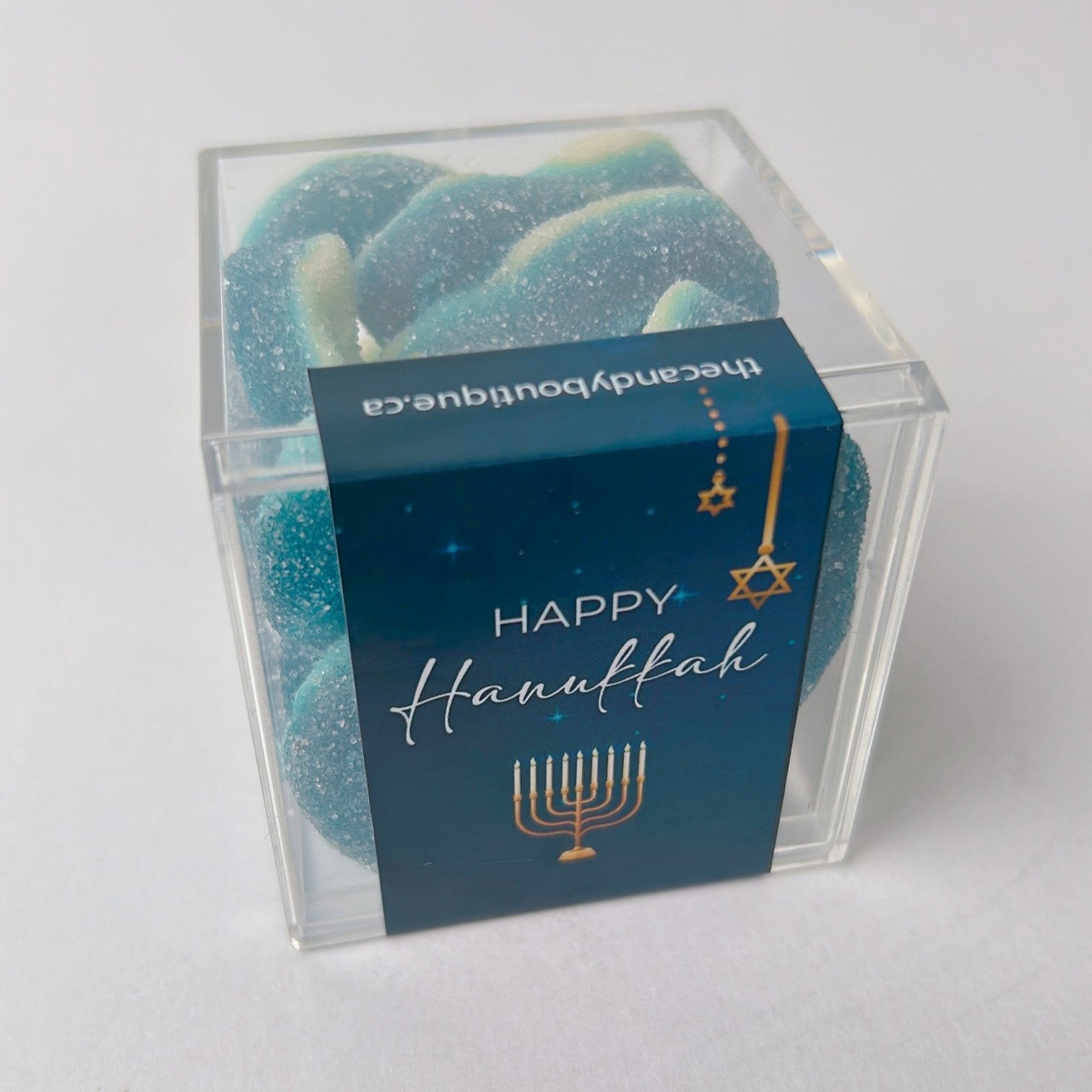 Blue raspberry rings in candy cube for Hanukkah