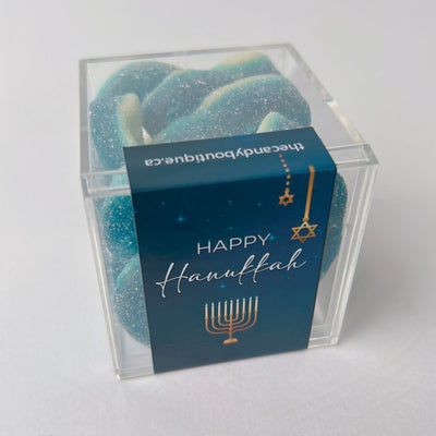 Blue raspberry rings in candy cube for Hanukkah