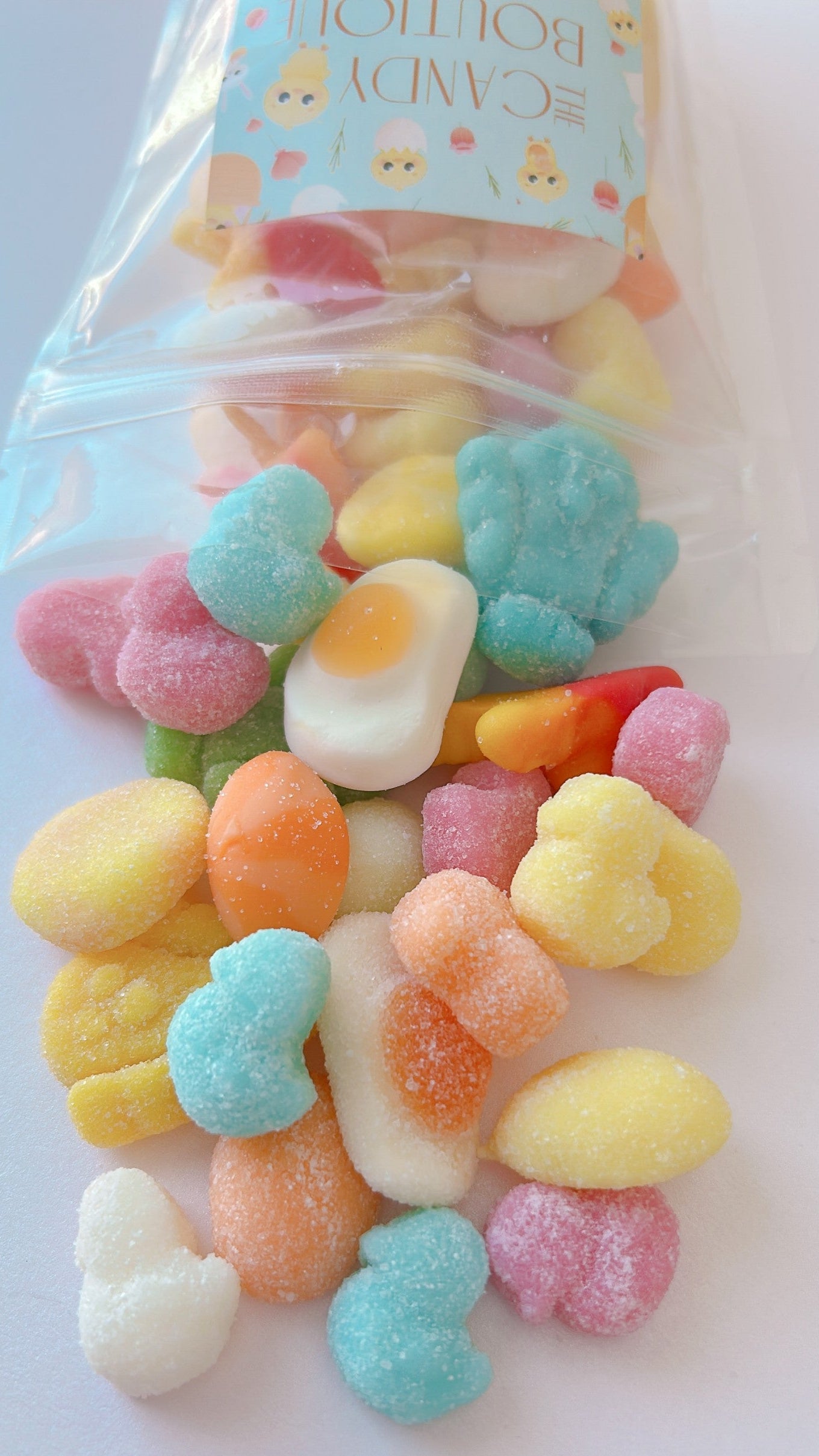 Assorted chick-themed gummy candy