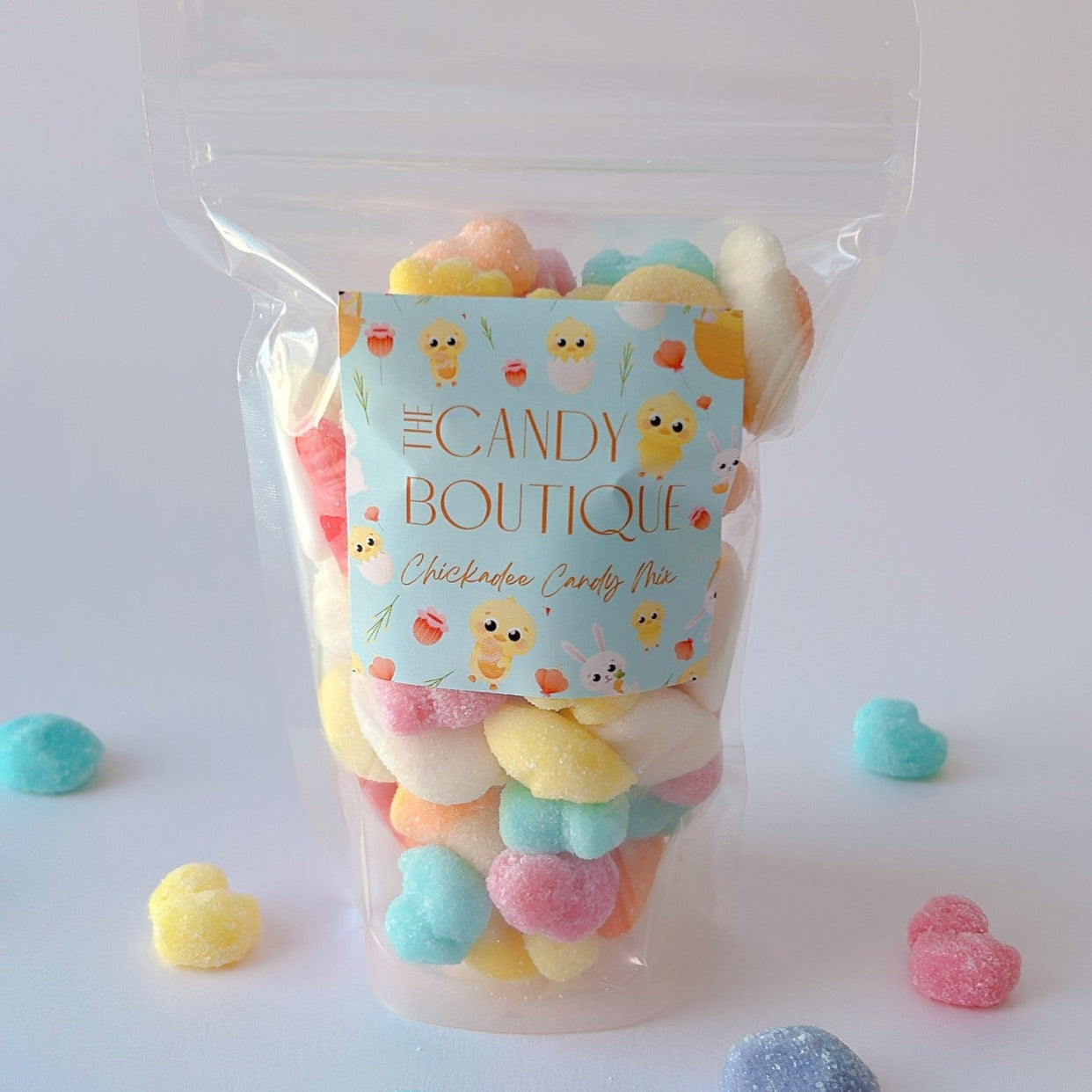 Assorted chick-themed gummy candy