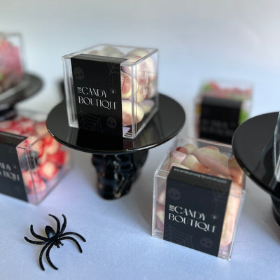 Candy Boutique halloween-themed acrylica candy box containing halloween gummy candy