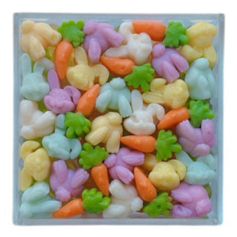 Bunny-themed gummy candy tray for Easter and Spring celebrations