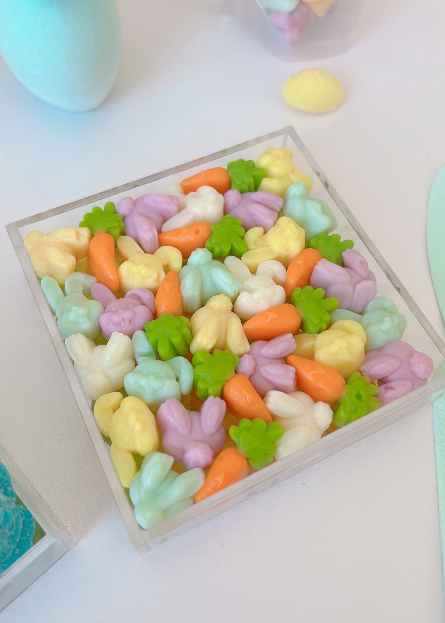 Easter bunny-themed candy tray