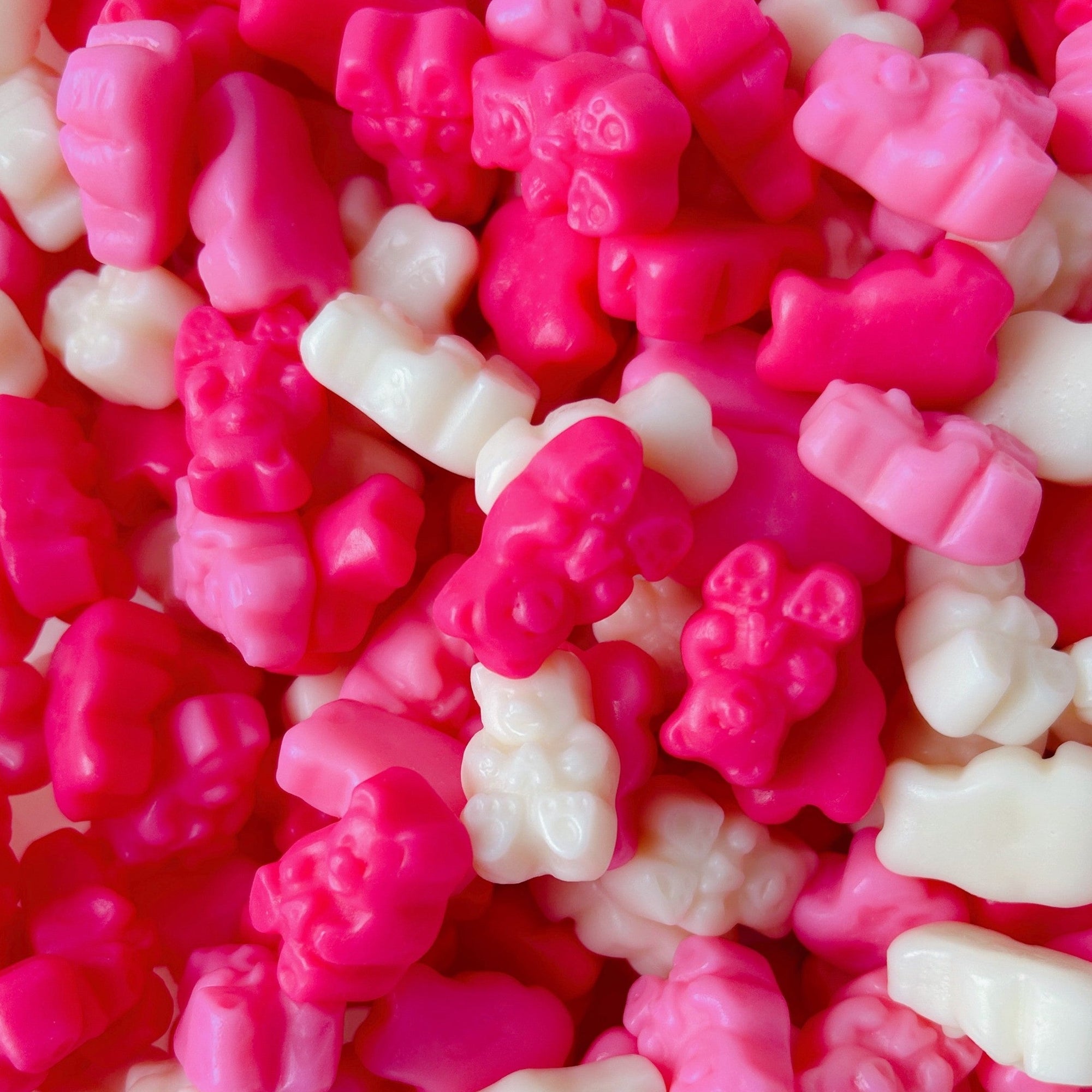 assorted pink gummies