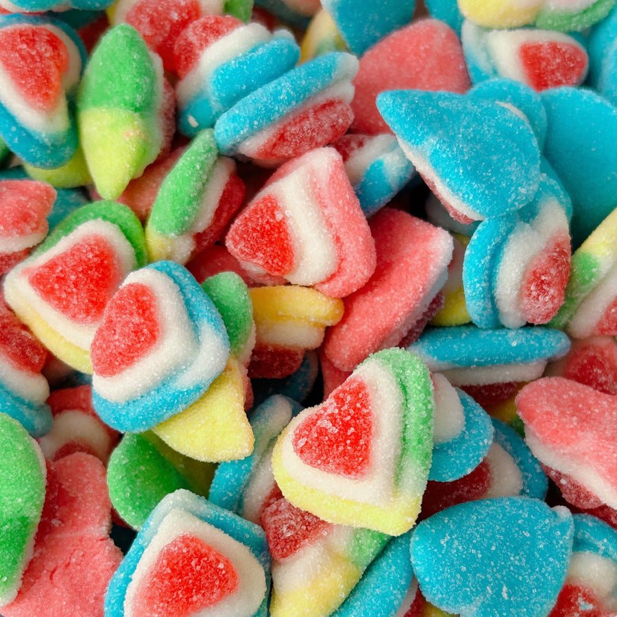 gummy hearts blue pink yellow green