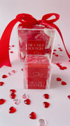 red and white hearts candy filled acrylic boxes