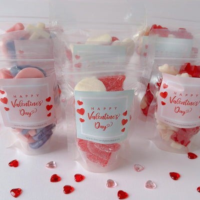 assorted valentine-themed candy bags