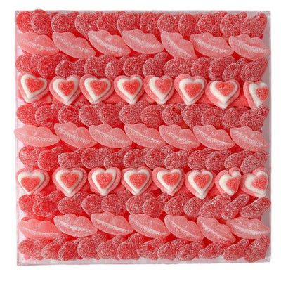 large heart and lips shaped candy board