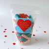 Mix of red and blue valentines themed gummy candy