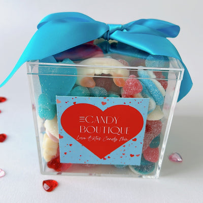 Mix of red and blue valentines themed gummy candy