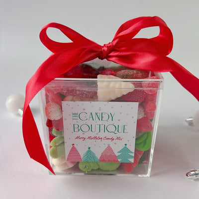 Candy Box with red white and green christmas themed gummy candy