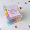 Candy Cube filled with Pastel gummy hearts for valentine's day