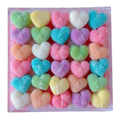 heart shaped candy in a candy board