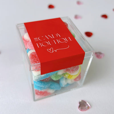 Candy Cube filled with 3 coloured hearts for valentine's day