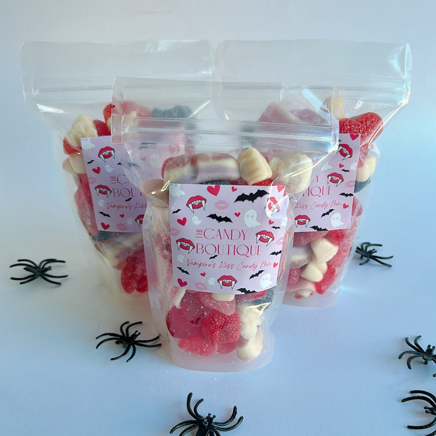 Halloween-themed candy bag filled with halloween themed gummy candy.